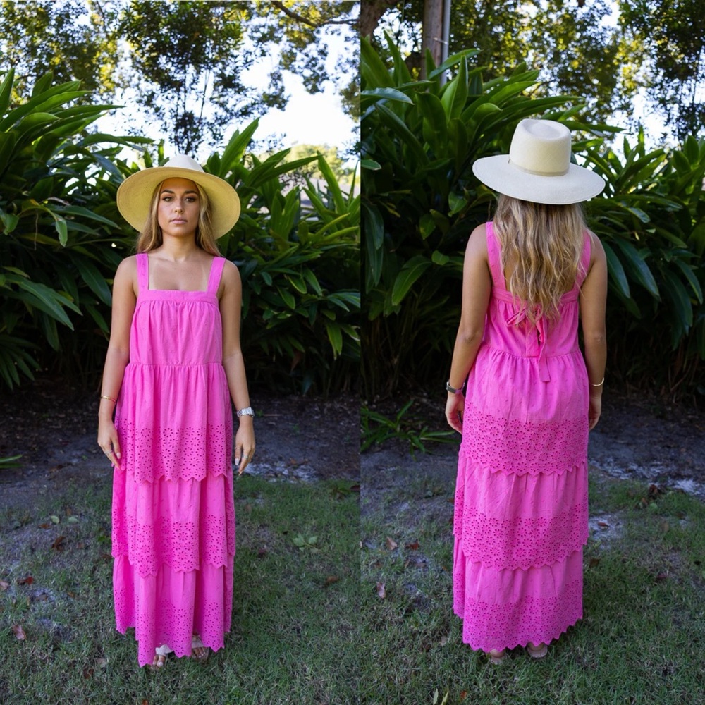 WKND WYFR Pink Loose Sleeveless Scalloped Eyelet Tier Dress Women's XS